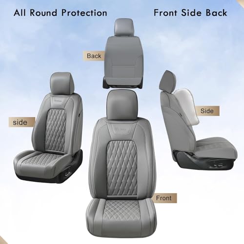 Image of Coverado Leather Car Seat Cover, Custom Fit for Ford F150 Seat Covers, Ford F150 Truck Seat Covers Waterproof Fit for 2015-2026 F150 & 2017-2026 F250 F350 F450 Gray - Front Pair