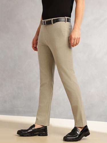Image of Thomas Scott Men's Regular Fit Mid-Rise Solid Formal Performance Trouser | Flexi-Waist & 4-Way Stretch | 4 Pockets | Button Closure
