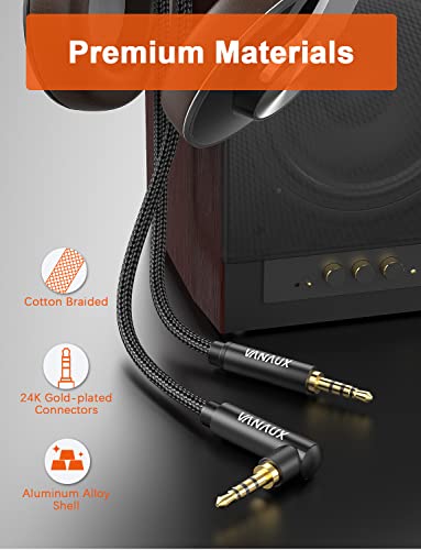 Trrs 90 Degree Aux Cable,Vanaux 3.5Mm Audio Cable 4-Pole [Microphone Compatible ] Male To Male Aux Cord Compatible With Smartphones, Tablets, Car Home Stereos, Headphones, Speaker (90° Trrs-3.3Ft/1M) #TOP6