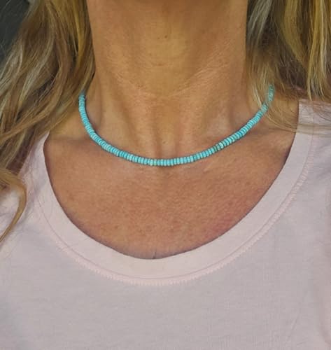 Dainty Natural Turquoise Beaded Necklace, Throat Chakra, Real Genuine Turquoise, 925 Sterling Silver, Gift for Her, Lobster Clasp Toggle Clasp2