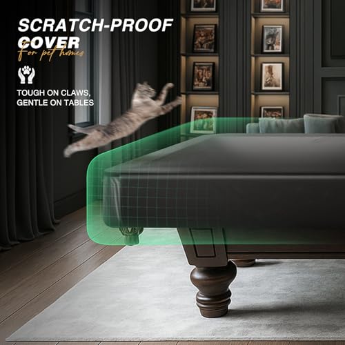 LOCKCUE Leather Pool Table Cover with Plush Lining, Elastic Edged Billiard Table Cover, Fitted for 8FT Pool Table (Indoor Use, Black)