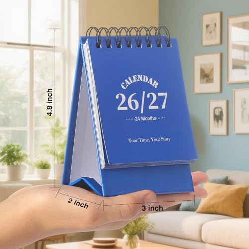 Mini calendrier de bureau, 2023-2024 – août 2023 à décembre 2024, petit calendrier de bureau, pour la maison, le bureau, l'école, avec autocollants, rappel des jours importants (bleu) – vue 2