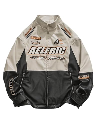 Aelfric Eden Jackets Racer Racket Vintage Graphic Baseball Oversized Jacket Coats Streetwear Casual Comfy Soft Warm Coats