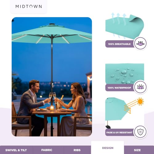 Image of Midtown Umbrellas LED Swilt - 8 Ft Solar LED Patio Umbrella, Aruba Canopy