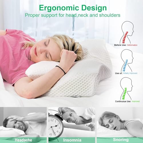 Elviros Cervical Memory Foam Pillow for Neck Pain Orthopedic Neck Pillow for Shoulder Pain Ergonomic Head Neck Support Pillow for Side/Back/Stomach Sleepers with Removable Cover (Dark Grey) - Image 2