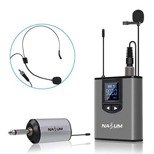 Wireless Headset Lavalier Microphone System NASUM Wireless Lapel Mic with Bodypack Transmitter for iPhone, DSLR Camera, YouTube, Podcast, Vlog, Church, Interview, Teaching, PA Speaker, Video Recording
