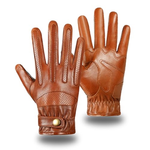 Harssidanzar Gants de Moto pour Homme à Doigts complets en véritable Peau de Mouton SM055EU,Selle, Taille M