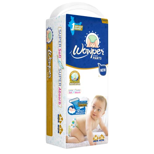 Wowper Fresh Baby Diaper Pants | Medium Size Diapers | Diapers With Wetness Indicator | Upto 12 Hrs Absorption | 7-12 Kg | 34 Counts For Rs. 283 @ 29 %