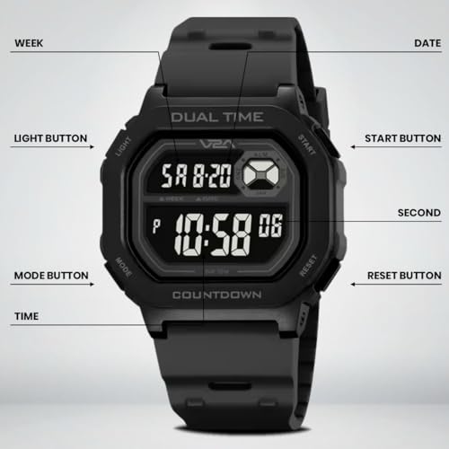 Image of V2A DIGITRON-KUBIX 3043 Digital Watch for Men | Retro Square Display | Urban Streetwear Sports Watch with Dual Time, Countdown Timer, Alarm, Backlight & 50M Water Resistance