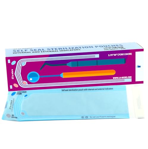 LA MIERE 200P 2.75" X 9" Self Sterilization Pouches for Dental Offices, Autoclave Pouch (2.75" X 9")
