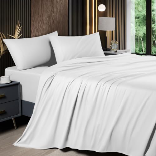 Shilucheng 4 Piece King Sheet Sets, Cooling Sheets, White