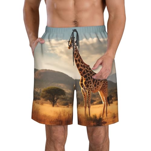 Giraffe Print Mens Casual Shorts Drawstring Summer Beach Stretch Shorts Novelty Swimtrunks