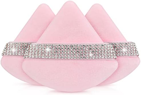 Giesiery 3 Pieces Powder Puff Face Soft Triangle Makeup Puff Velour Setting Powder Puff for Loose Powder Mineral Powder Body Powder Wet Dry Cosmetic Foundation Blender Sponge for Undereye (Peach Pink)