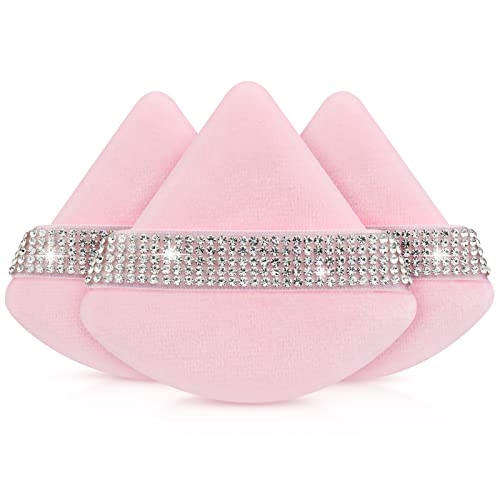 Giesiery 3 Pieces Powder Puff Face Soft Triangle Makeup Puff Velour Setting Powder Puff For Loose Powder Mineral Powder Body Powder Wet Dry Cosmetic Foundation Blender Sponge For Undereye (Peach Pink) #TOP3
