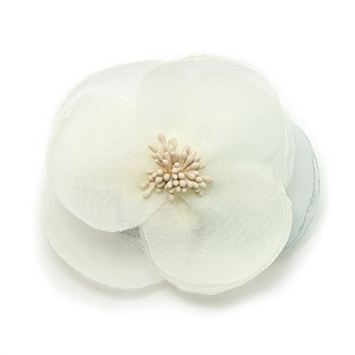 Pinza para cabello con flor de tela de seda blanca miniatura 1