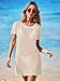 BreathSunny Womens Crochet Swimsuit Beach Cover Up 2026 Bathing Suit Swim Bikini Coverups Short Sleeve Mesh Knit Swimwear Pool Coverup Mini Dress Cream White L