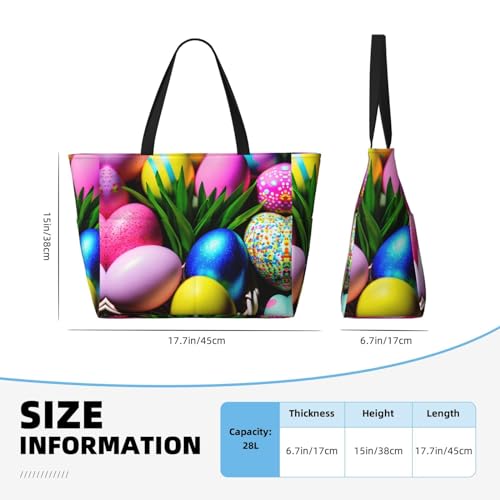 Colorful Easter Eggs Large Beach Tote Bag Women Beach Tote Bag For Pool Gym Grocery Travel With Multiple Pocket4