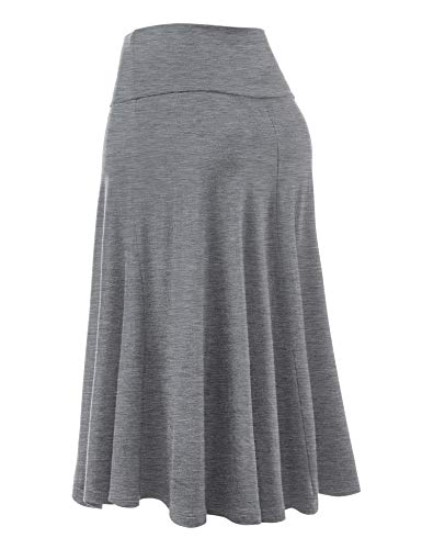 Lock And Love Ll Wb1105 Womens Lightweight Fold Over Flared Midi Skirt M Heather_Dark_Grey #TOP2