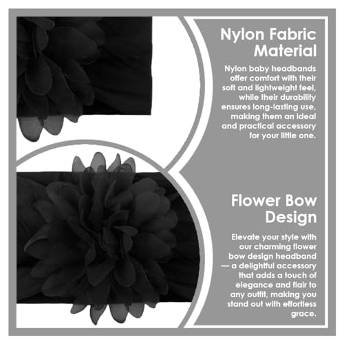Image of SYGA Baby Headbands Nylon Flower Soft Stretchable Hairband for Newborn Infant Toddler Kids For 0-3 Year - Black