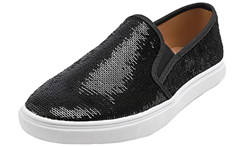 Image of FEVERSOLE Women's Fashion Sparkle Sequin Embellished Sneaker Party Holiday Casual Shoes