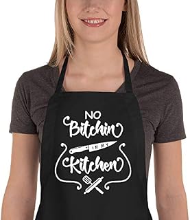 Saukore Funny Aprons for Women - No Bitchin' in My Kitchen, Novelty Kitchen Cooking Aprons with 2 Pockets, Cute Baking Gifts for Bakers - Birthday Gift for Mom Wife Girlfriend Daughter Sister