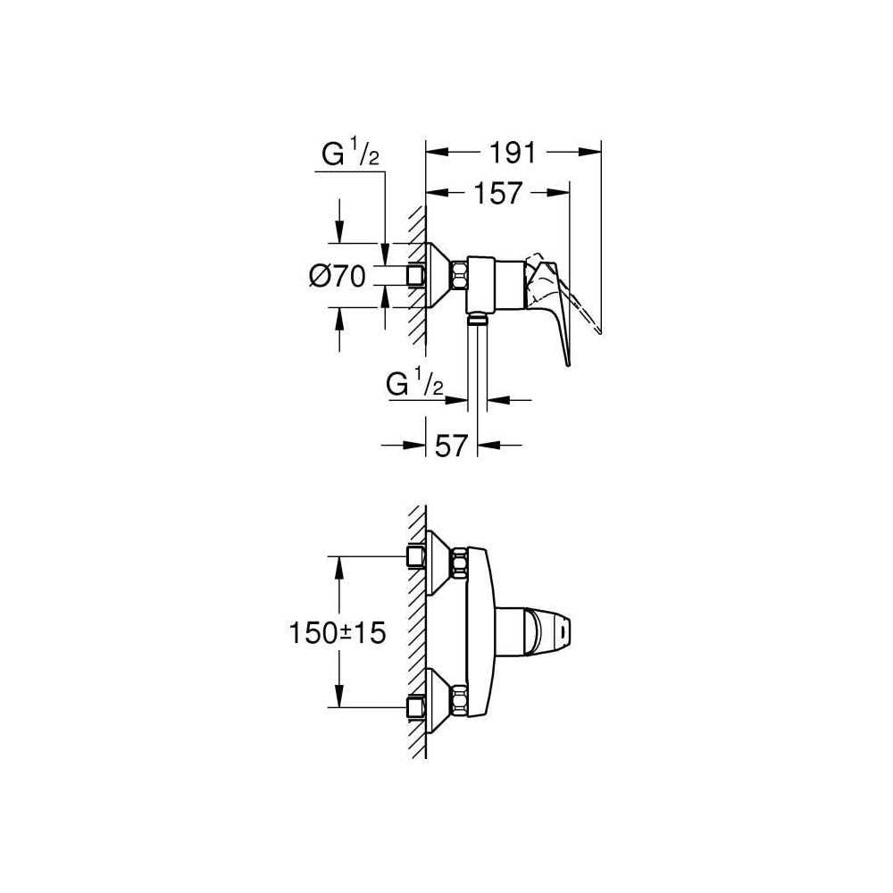 Grohe Start Flow, Grifo de ducha monomando (montaje en pared, menor consumo de agua), cromo, 23771000