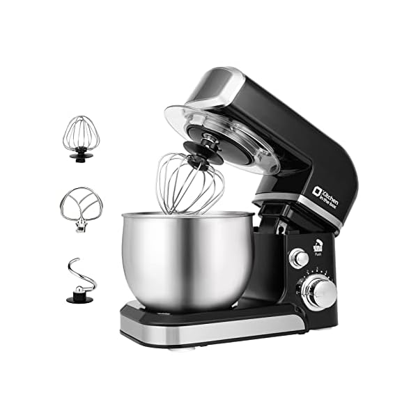 Kitchen in the box Stand Mixer,3.2Qt Small Electric Food Mixer,6 Speeds Portable Lightweight Kitchen Mixer for Daily Use with Egg Whisk,Dough Hook,Flat Beater (Black)