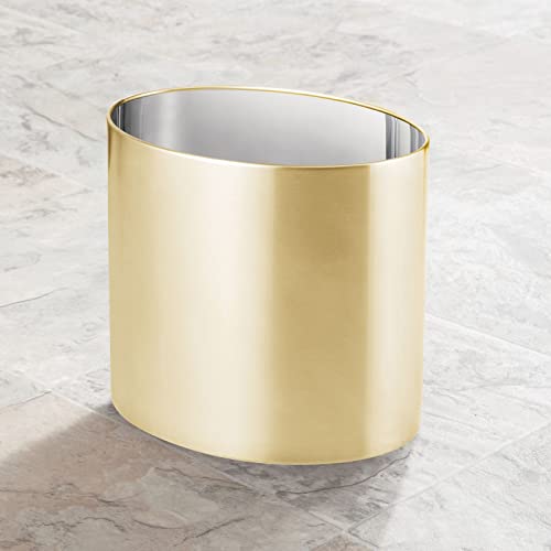 Mdesign Stainless Steel Metal Oval Trash Can, Small 2.09 Gallon Wastebasket, Garbage Basket Bin For Bathroom, Bedroom, Kitchen, Or Home Office, Holds Waste And Recycle, Mirri Collection, Soft Brass #TOP2