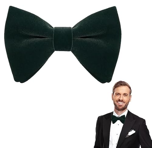 Cymygs Men's Green Velvet Bow Tie, Adjustable Pre-Tied Bowtie, Velvet Ties Gentleman Style, Luxury Wedding Accessory For Groom, Tuxedo, Birthday, Formal,Reusable Gentleman's Bow Tie (Green)