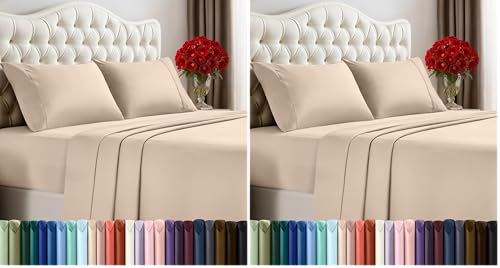 Image of Utopia Bedding Full Sheet Set - 4 Piece Bed Sheets for Full Size Bed, Soft and Breathable Microfiber, Includes 1 Fitted Sheet, 1 Flat Sheet and 2 Pillowcases (Beige) (Pack of 2)
