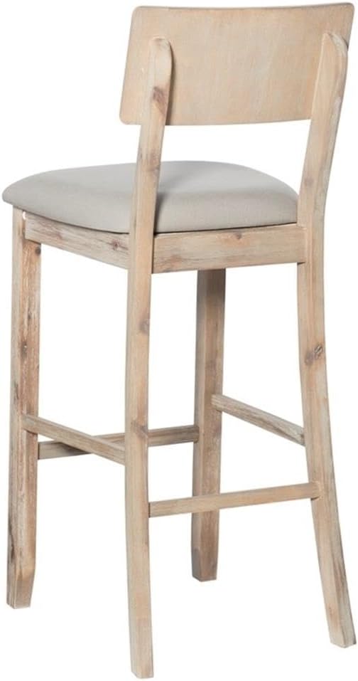 Riverbay Furniture 31.5" Bar Stool, Gray Fabric Upholstery, Acacia Wood Frame, Rustic Gray Wash Finish, Transitional Style, Cushioned Seat, 43"H x 18.5"W x 21"D, Bar Height Stool for Home Kitchen or