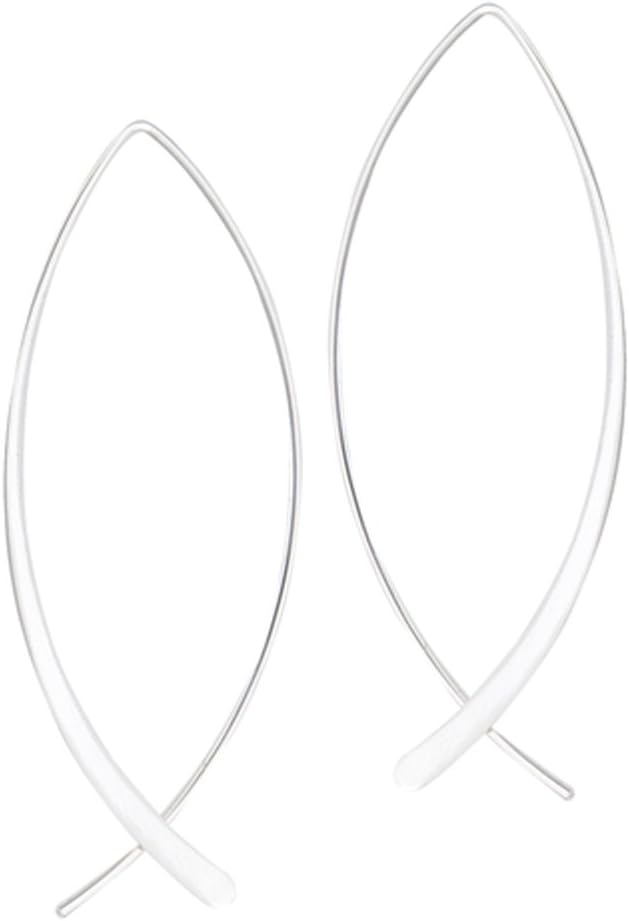 Hoop Long Icthus Fish .925 Sterling Silver Animal Elongated Earrings