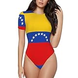 BROLEO Women'S Elastic Onesie Large Soften Crew Neck Short Sleeves Tight Fit Flag Of Venezuela Picture, Black