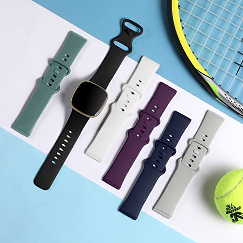DaQin 6 Pack Sport Bands Compatible with Fitbit Versa & Sense Bands, Soft Durable TPU Waterproof Wristbands Replacement Straps for Fitbit Sense 2/Versa 3 & 4 Women & Men