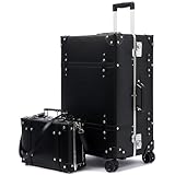 universal trotter Large Capacity Vintage Luggage Set With TSA Lock, Luxury Vintage Style Maletas De Viaje, for Men And Women Carry On Luggage Set, Black, 26"+12", Vintage Wide Aluminum Frame Suitcase