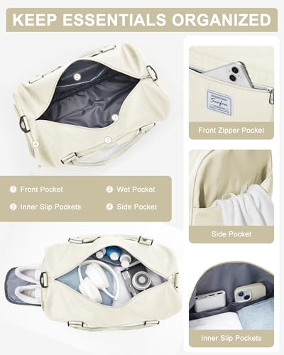 Image of Gym Bag Womens Mens with Shoes Compartment and Wet Pocket Travel Duffel Bag for Women for Plane Sport Gym Tote Bags Swimming Yoga Small Waterproof Weekend Overnight Carry on Bag Hospital Holdalls