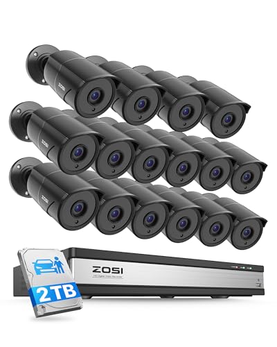 Image of ZOSI 16CH 3K Lite Wired Security Camera System with Audio, AI Human /Vehicle Detection, 120FT Night Vision, 16 x 1080P Metal Indoor Outdoor Cameras, 16 Channel CCTV DVR with 2TB HDD for 24 /7 Recording