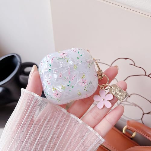 Image of MINSCOSE for Cute Glitter AirPods 4 Case,Shell Pattern Cartoon Flower Aesthetics Design with Girly Floral Keychain,Soft TPU Protective Cover with Cleaner Kit for Girls Women for AirPods 4-Pink