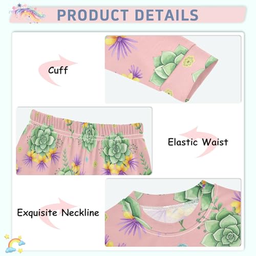 Pajama Sets Long Sleeve Succulent Floral Pattern Print Soft Comfy Sleepwear 2 Piece PJS 3-8T4