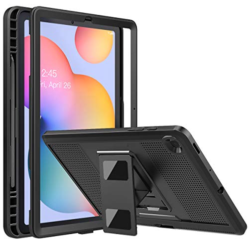 MoKo Case Fit Samsung Galaxy Tab S6 Lite 10.4" 2020, [Heavy Duty] Shockproof Full Body Rugged Hybrid Cover with Screen Protector & Pencil Holder for Galaxy Tab S6 Lite 10.4 2020 SM-P610/P615 - Black
