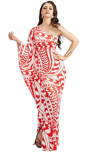 Image of KOH KOH Womens Long One Shoulder Hawaiian Flower Print Cocktail Maxi Dress