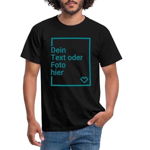 Spreadshirt Herren T-Shirt Selbst Gestalten mit Foto und Text | Shirt Bedrucken Lassen mit Wunschmotiv | T-Shirts Personalisiert mit Rundhalsausschnitt, L, Schwarz