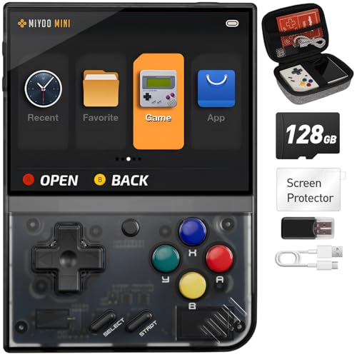 NxFree Miyoo Mini Plus 128GB Retro Game Console – Handheld Portable Gaming System, 3.5″ HD Screen, Long Battery Life, Supports Multiple Emulator Formats for Retro Gaming (Transparent Black 128G)