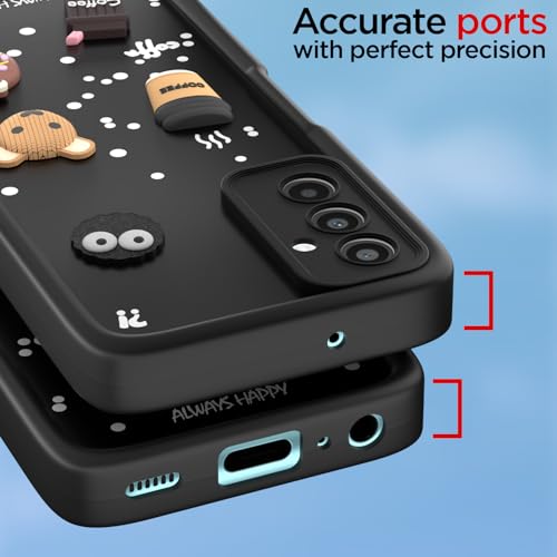 Image of Outlouders Back Cover for Samsung Galaxy M34 5G / F34 5G | 3D Cartoon Cute Fun Bear | Silicone Full Body Protection Bumper Case (Black)