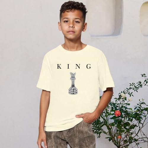Image of Boys Graphic Tee King Chess Printed T-Shirt Kids Cool Designer Shirts Short Sleeve Shirt Clothes for Teen Boy Trendy