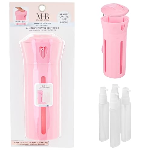 Travel Beauty Dispenser- Portable 4-in-1 Travel Bottle Set with Dispenser, Leak-Proof Refillable Toiletry Containers for Shampoo, Conditioner, Lotion