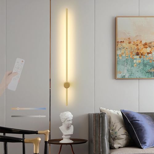 Aplique de pared LED interior regulable oro de 100cm giratorio con mando a distancia