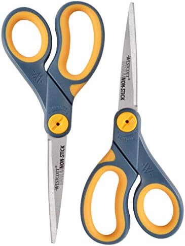 Westcott 8" Straight Titanium Bonded Non-Stick Scissors with Adjustable Glide Feature 2 Pack (16550), Grey/Yellow
