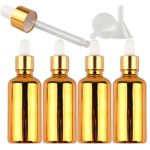 TIANZD Pack of 4, Empty 50ml Gold Glass Dropper Bottles with Glass Pipette Dropper, Small Dropper Bottles with Gold Metal Cap for Essential Oil Aromatherapy Blends Vials