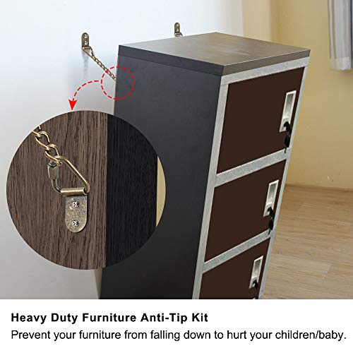 Anti-Tip Furniture Strap (2 Pack) - Purife Metal Furniture Wall Anchor for Baby Proofing, Heavy Duty Furniture Safety Anchor - Cabinet Anchor Strap, Earthquake Safety Strap- Anchor Dresser Bookcase
